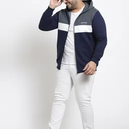 Kalt Plus Size Men Navy Blue Colourblocked Sweatshirt image 2