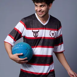 GO DEVIL Men Striped V-Neck Drop-Shoulder Sleeves T-shirt image 5