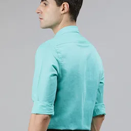 Turtle Men Green Slim Fit Textured Formal Shirt image 2