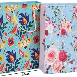 sainik's Access To Quality Multicolor Flowers Designs Promotional Gift/Goodies Paper Bags Pack of 20 Grocery Bags image 3