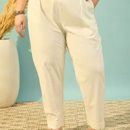 d k w Women Regular Fit White Pure Cotton Trousers-picture-19