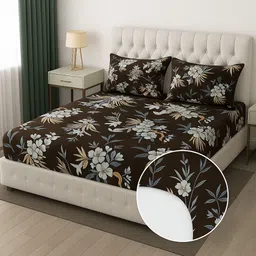 grace full Woolen King Fitted (Elastic) 350 TC Floral Bedsheet image 1