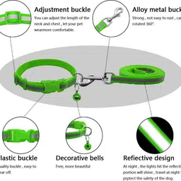jainsons pet products Reflector Nylon Leash and Collar Set with Bell for Small Breed Dog (1.5 cm, Green) 120 cm Dog Strap Leash image 3