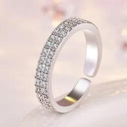 myki Super Band Zircon Adjustable for Women & Girls Stainless Steel Swarovski Zirconia Sterling Silver Plated Ring-picture-14
