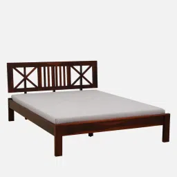 woodsworth from pepperfry Kenzo Sheesham Wood Queen Size Bed In Honey Oak Finish image 5