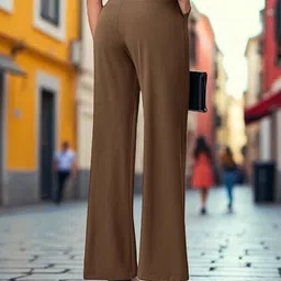 sqew Women Loose Fit Brown Lycra Blend Trousers image 2