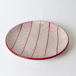 kala kriti Red Leaf Pattern Ceramic Dinner Plate for Main Courses, Snacks, Starters 10 inch Half Plate-picture-17