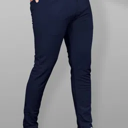 combraided Men Slim Fit Blue Lycra Blend Trousers image 1