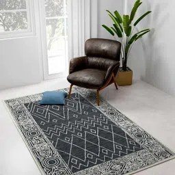 saraswati global Grey Geometric Wool 5 ft x 7 ft Hand Tufted Carpet image 1