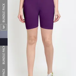 Jinfo Women Pack Of 3 Above Knee Length Yoga Sports Shorts-image-57