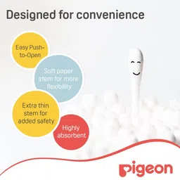 pigeon Baby Cotton Swabs Extra Thin Stem,BPA Free,100 % Soft Cotton Tips, White image 5