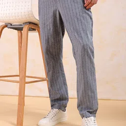 the indian garage co. Men Regular Fit Blue Polycotton Trousers-picture-14