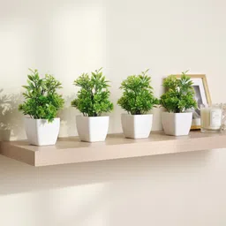hokira Pack of 4 Artificial Green Plants with White Pot for Home, Office & Table Decor, Green Wild Flower Artificial Flower with Pot image 2