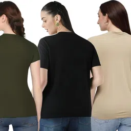 shaun Pack of 3 Women Self Design Round Neck Polyester Multicolor T-Shirt-picture-36