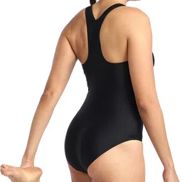 speedo Endurance 10 Heritage Logo Racerback One Piece Solid Women Black Swimsuit image 3