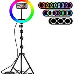 Speeqo 10" Selfie RGB Ring Light with Tripod Stand LED Dimmable with 21 Colours and Shutter for Live Stream for YouTube, Makeup, Photography, Video Shooting, Light for Reels, Vigo, Studio Lighting, TIK Tok Videos Ring Flash Ring Flash-picture-26