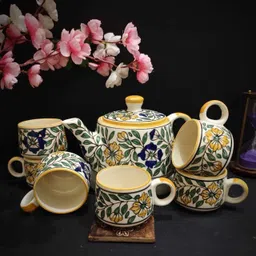 wonder creation Pack of 6 Ceramic Mughal Tea set with kettle ( pack of 6 cup and 1 kettle) image 2
