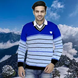 vhs fashion Men Woven V Neck Reversible Blue Sweater-picture-16