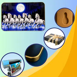 shri khatu shyam creation Shri Khatu Shayam Creation 7 horses Photo frame 3D Painting 12 inch x 18 inch Painting image 2