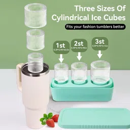 zibuyu Silicone Ice Cube Tray for Tumbler Cup 3 Pack Cylinder Ice Mold with Lid and Bin Green Silicone Ice Cube Tray image 2
