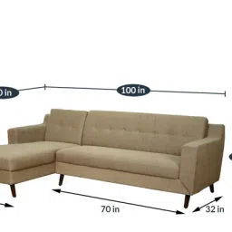 casacraft from pepperfry Amanda Fabric RHS Sectional Sofa (3 + Lounger) in Sandy Brown Colour image 3
