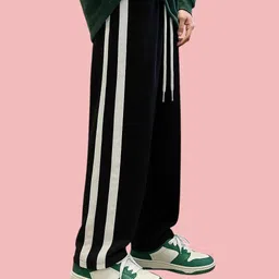 Men Regular Fit Black, White Lycra Blend Trousers-image-5