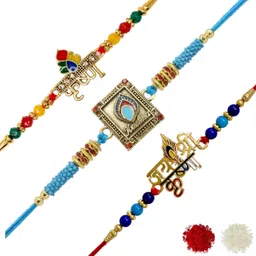 meira jewellery Religious Combo-1254 Gold Finish Rakhi, Greeting Card, Chawal Roli Pack Set-picture-21