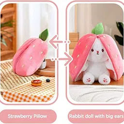 marselite Soft Strawberry Rabbit Toy for Baby Nursery Bedroom Sofa and Decor Use - 25 cm image 2