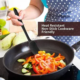 lishonn 5 Piece Kitchen Tool Silicone Spoonula, Spatula and Basting Brush, Heat Resistant and Non-Stick Cookware Cooking Utensil Set, Dishwasher Safe, Black Kitchen Tool Set image 5