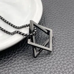 pasu fashion Trendy Simple Square Triangle Interlocking Pendant Necklace Silver Silver Pendant Set image 2