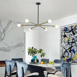 flipkart smartbuy 6 light black gold finish modern style adjustable chandelier Chandelier Ceiling Lamp image 2