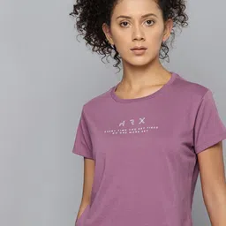 hrx by hrithik roshan Women Printed Round Neck Pure Cotton Purple T-Shirt-picture-10