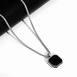 kaima Black Square Stainless Steel Neckchain Unisex Silver Chain for boys Crystal Silver Plated Stainless Steel Chain-picture-11
