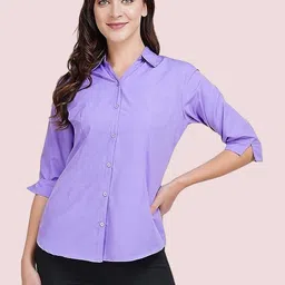 metronaut Women Regular Fit Solid Curved Collar Formal Shirt-picture-16