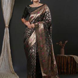 Anouk Grey Ethnic Motifs Woven Design Banarasi Saree-picture-45