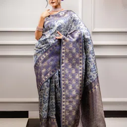 MIMOSA Floral Woven Design Zari Art Silk Banarasi Saree-picture-18