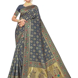 MANVAA Ethnic Motifs Woven Design Zari Banarasi Saree-picture-17