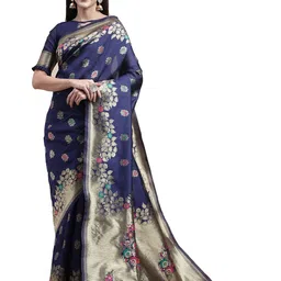 MANVAA Ethnic Motifs Woven Design Zari Banarasi Saree-image-25