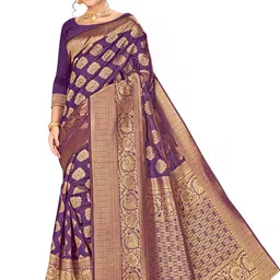MANVAA Purple & GoldToned Ethnic Woven Design Zari Silk Banarasi Saree-image-83