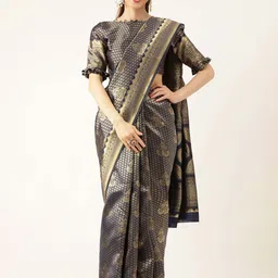 MANVAA Ethnic Motifs Woven Design Zari Banarasi Saree-image-57