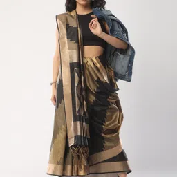 Mitera Black Woven Design Zari Silk Cotton Banarasi Saree-image-84