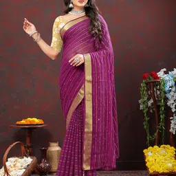Rhey Striped Woven Design Zari Pure Chiffon Banarasi Saree-picture-31