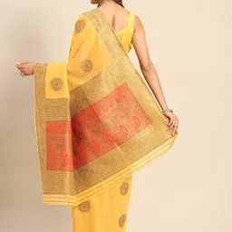 Anouk Yellow & Gold-Toned Bagh Silk Blend Banarasi Saree image 3