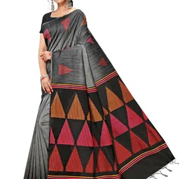 KALINI Grey & Red Pure Cotton Banarasi Saree image 5