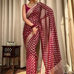 KALINI Woven Design Zari Silk Blend Banarasi Saree image 5