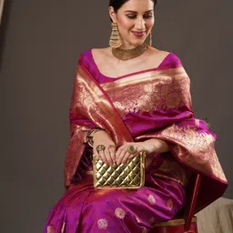 Anouk Floral Zari Banarasi Saree image 3