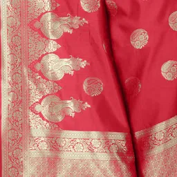 KALINI Red & Gold-Toned Ethnic Motifs Zari Silk Blend Banarasi Saree image 5