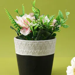 TAYHAA Black & White Floral Pattern Textured Ceramic Planter-image-47