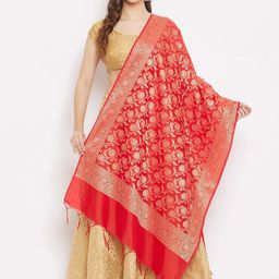 Clora Creation Red & Gold-Toned Woven Design Banarsi Silk Dupatta-picture-44