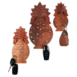 apka mart Brown & Yellow 3 Pieces Printed Wooden 4 To 6 Hooks Key Holders-picture-35